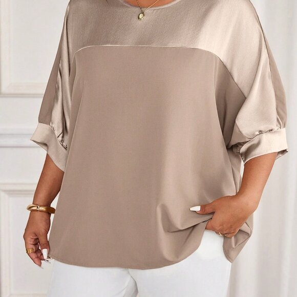 Champagne Casual Women's Plus Size Metallic Party Shirt - Picture 3 of 7